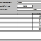 Kalendář svozu komunálního odpadu 2025. Cena poplatku pro rok 2025 zůstává 750,- Kč. 