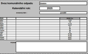 Kalendář svozu komunálního odpadu 2025